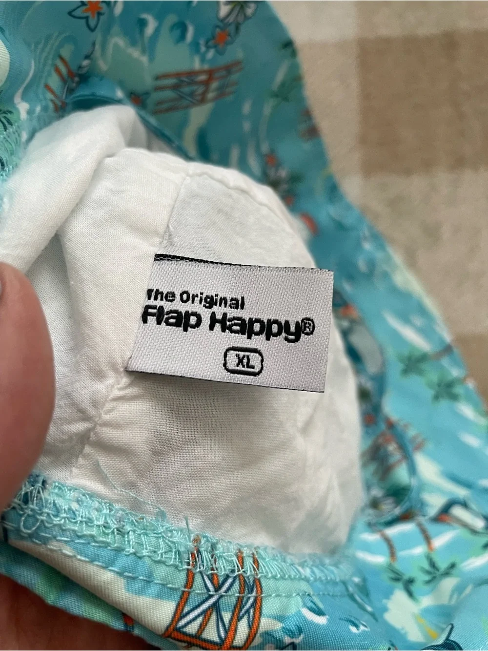 Flap Happy Blue Tropical Kids Bucket Hat with Orange Accents Babies size XL